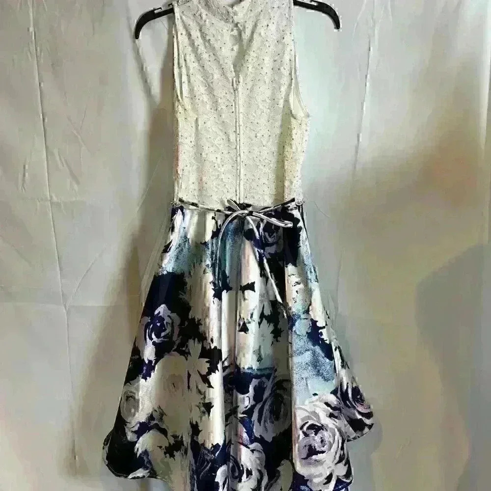 NWT - Speechless Lace to Floral High Low Dress, White & Blue Flowers (Size 16) - Picture 9 of 14